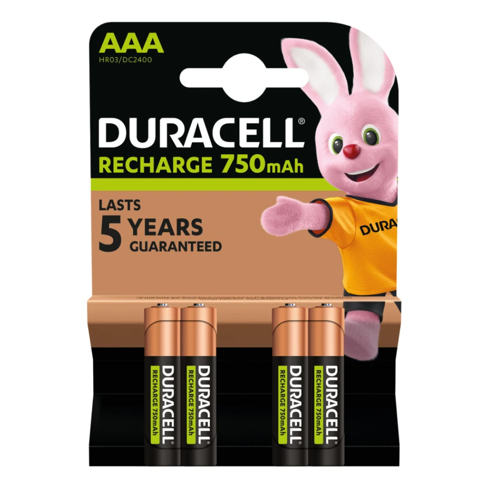 Duracell Rechargable Pack of 4 AAA 750mAh Rechargeable Batteries
