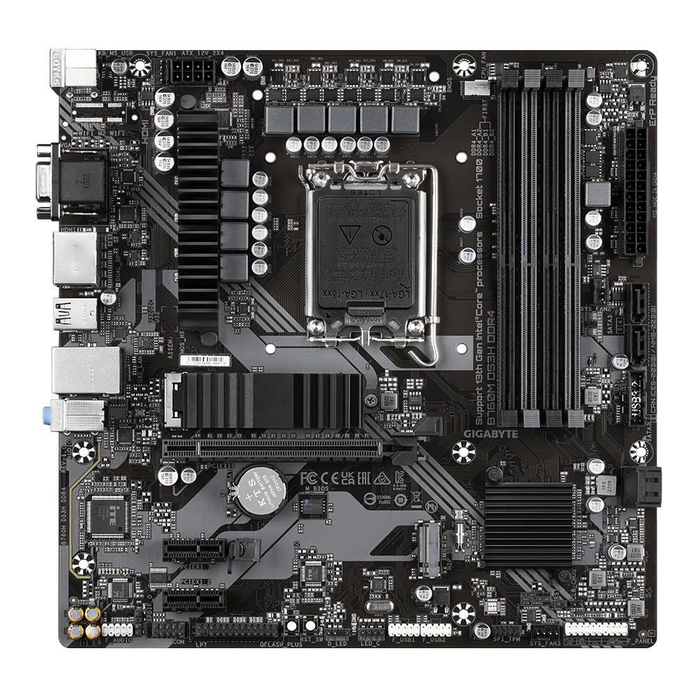 Gigabyte B760M DS3H DDR4 Ultra Durable Intel 1700 Socket Motherboard, Micro-ATX, 4x DDR4 Slots, 2x M.2 Sockets, 2.5GbE LAN, 1x D-Sub / 2x DisplayPorts / 1x HDMI Port