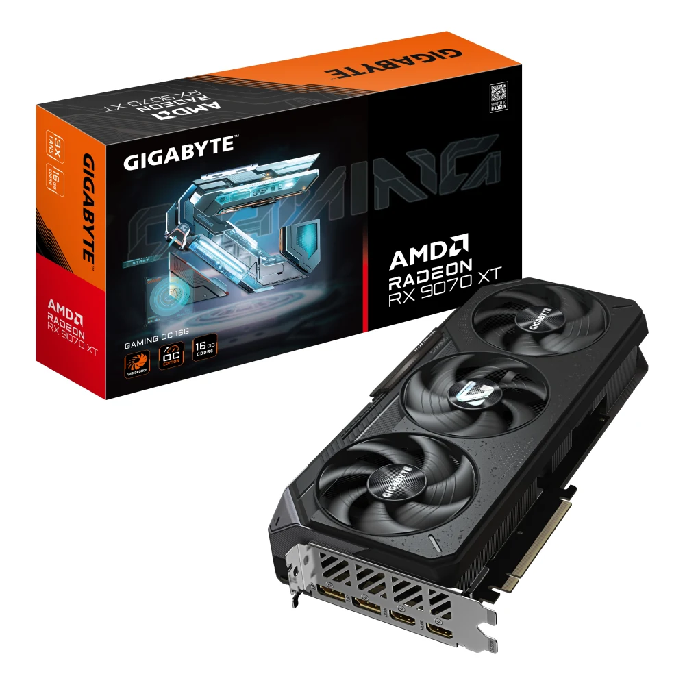 Gigabyte AMD Radeon RX 9070 XT GAMING OC 16GB GDDR6 Graphics Card, 4096 Streams, 2520 MHz Core Clock, Triple Fan, RGB, 2x DisplayPorts / 2x HDMI Ports