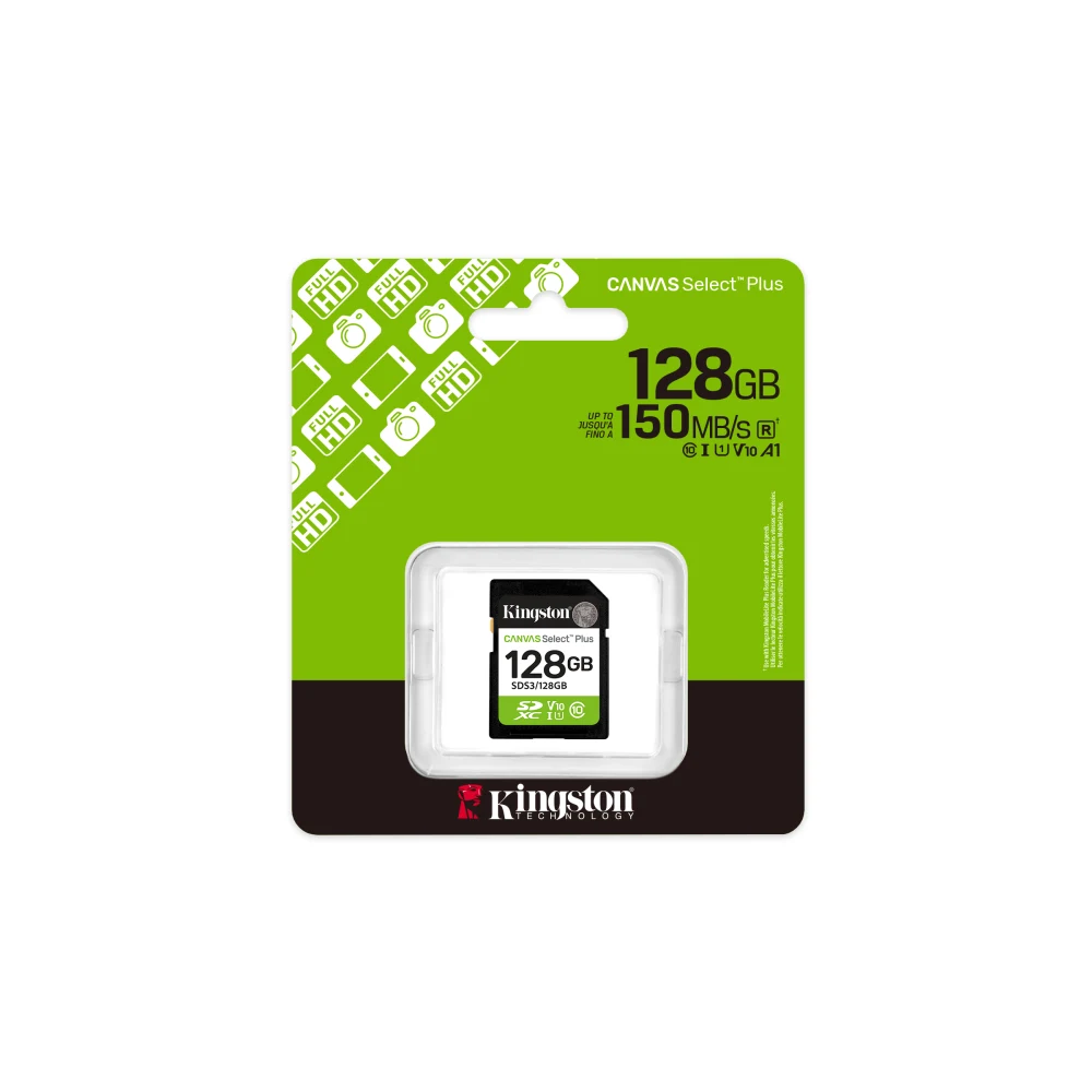 Kingston Canvas Select Plus  SDS3/128GB V30 128GB SD Class 10 UHS-I U3 Flash Card