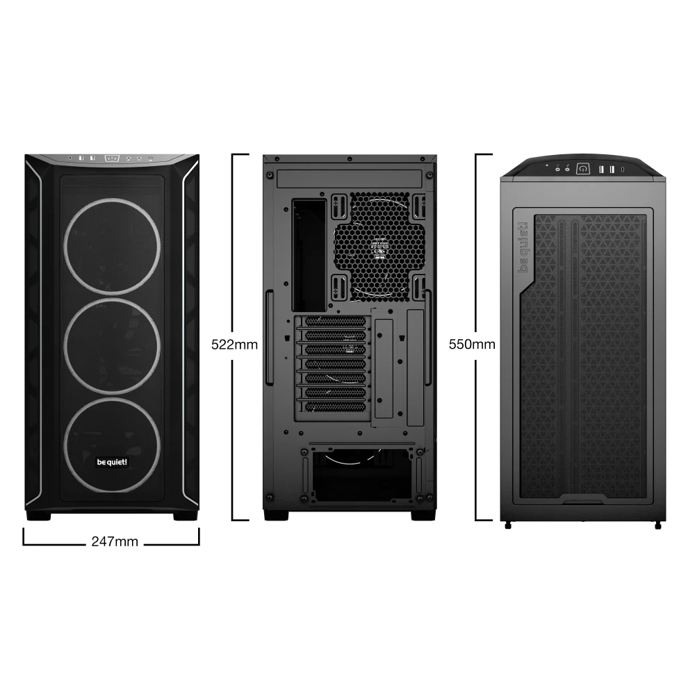 be quiet! Shadow Base 800 FX ARGB Black Mid Tower Chassis, Addressable RGB LEDs, 4x 140mm Fans, mITX/mATX/ATX/EATX