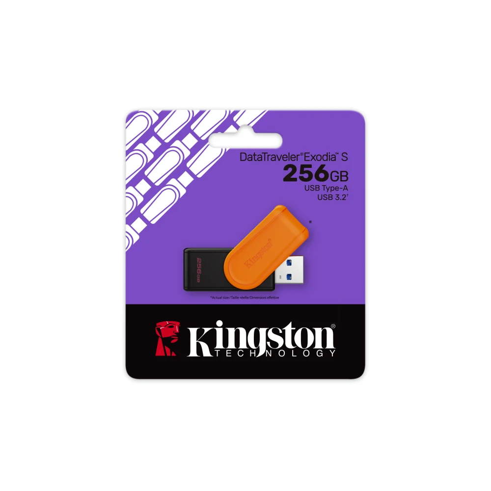 Kingston DataTraveler Exodia S DTXS/256GB USB Flash Drive, 256GB, USB 3.2, Black/Orange, Swivel Cap Design