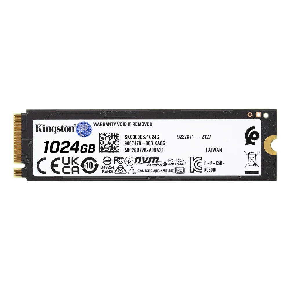 Kingston KC3000 (SKC3000S/1024G) 1TB NVMe SSD, M.2 Interface, PCIe Gen4, 2280, Read 7000MB/s, Write 6000MB/s, 5 Year Warranty