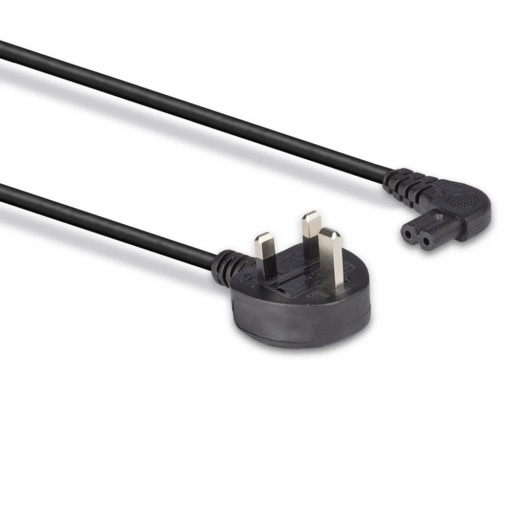 Lindy 30454 0.5m UK 3 Pin Plug To Right Angle IEC C7 (Figure-8) 3 Amp Fuse Mains Extension Cable - Black