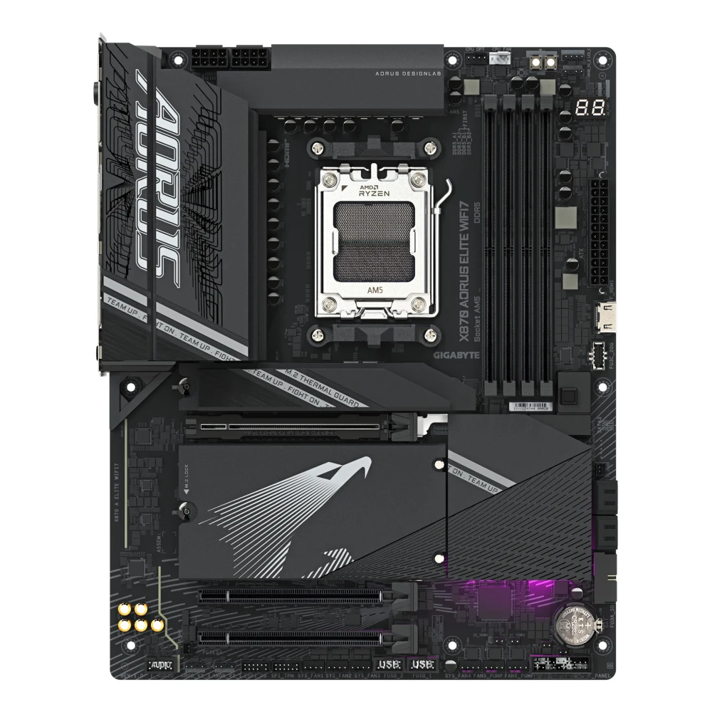 Gigabyte X870 AORUS ELITE WIFI7 AMD AM5 Socket Motherboard, ATX, 4x DDR5 Slots, 4x M.2 Sockets, Fitted I/O Shield, 2.5GbE LAN, Wi-Fi 7, 1x HDMI Port / 2x USB-C (USB4)