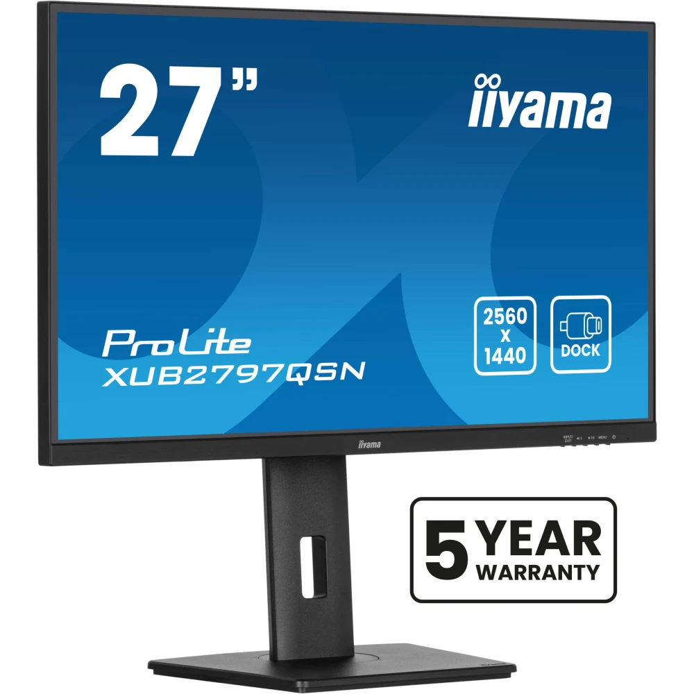 iiyama ProLite XUB2797QSN-B2 27" QHD IPS technology panel with USB-C dock and RJ45 (LAN), 1ms, USB Hubx4, HDMI, DisplayPort, Freesync, 100Hz, Speakers, Black, ACR, Internal PSU, VESA