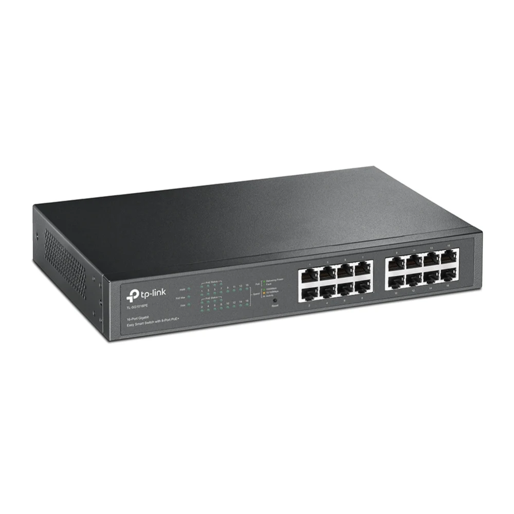 TP-Link TL-SG1016PE - Switch - smart - 8 x 10/100/1000 (PoE+) + 8 x 10/100/1000 - desktop, rack-mountable - PoE+ (110 W)