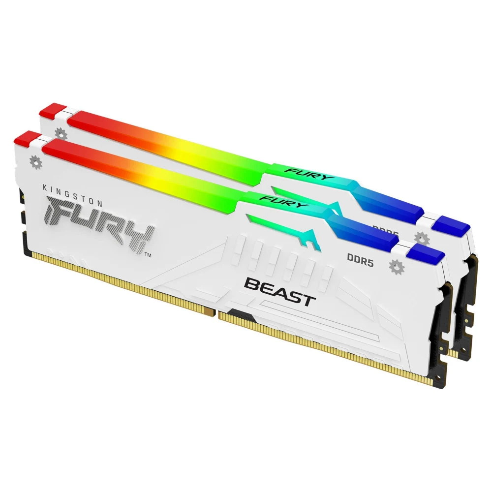 Kingston FURY Beast KF560C36BWEAK2-64 64GB (2x 32GB) DIMM System Memory, 6000MHz, DDR5, CL36, White, RGB, Intel XMP, AMD EXPO