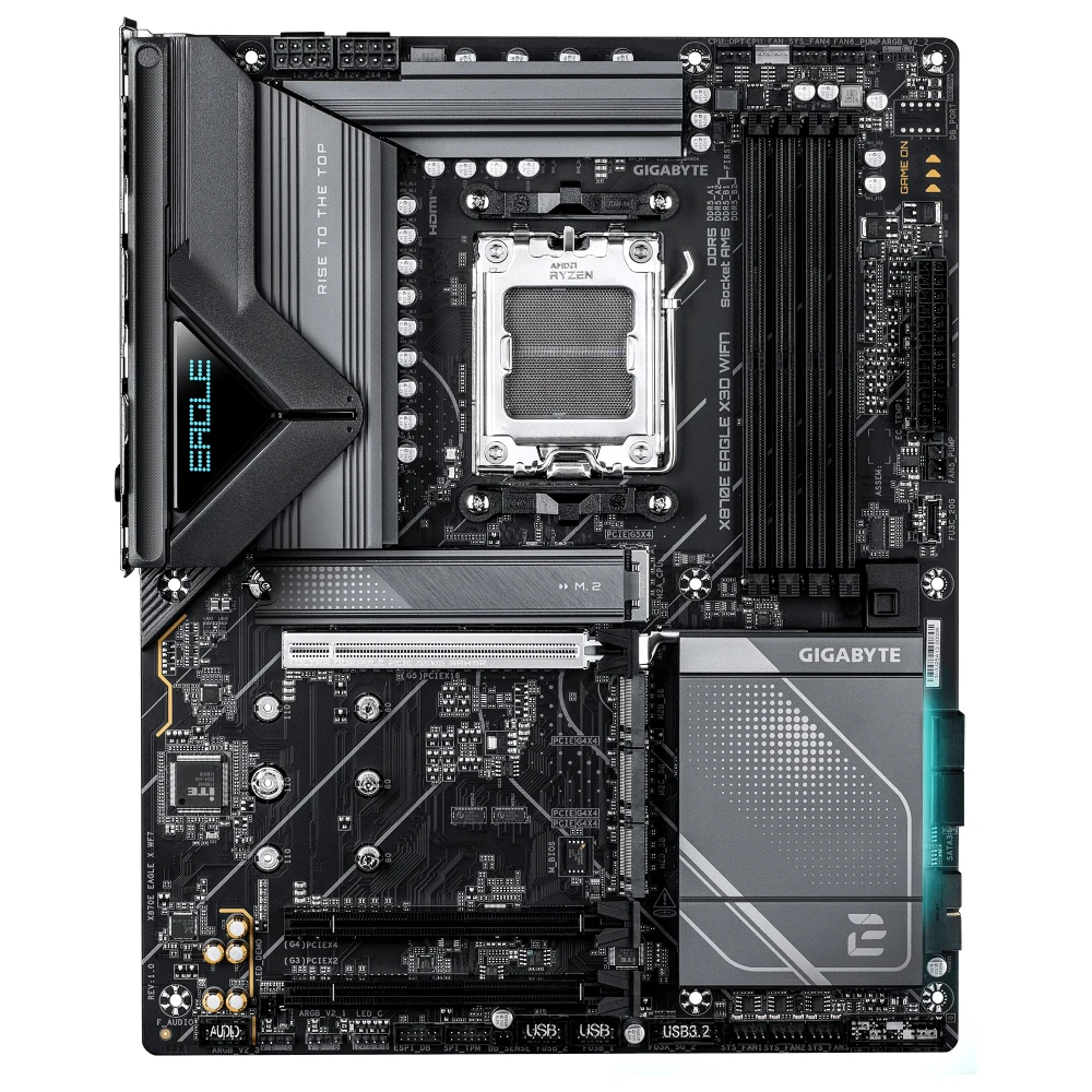 Gigabyte X870E EAGLE X3D WIFI7 AMD AM5 Socket Motherboard, ATX, 4x DDR5 Slots, 4x M.2 Sockets, Fitted I/O Shield, 5GbE LAN, Wi-Fi 7, 1x HDMI Port / 2x USB-C (USB4)