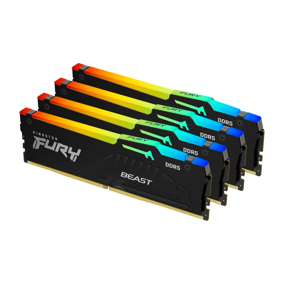 Kingston FURY Beast KF556C40BBAK4-128 128GB (4x 32GB) DIMM System Memory, 5600MHz, DDR5, CL40, Black, RGB, Intel XMP