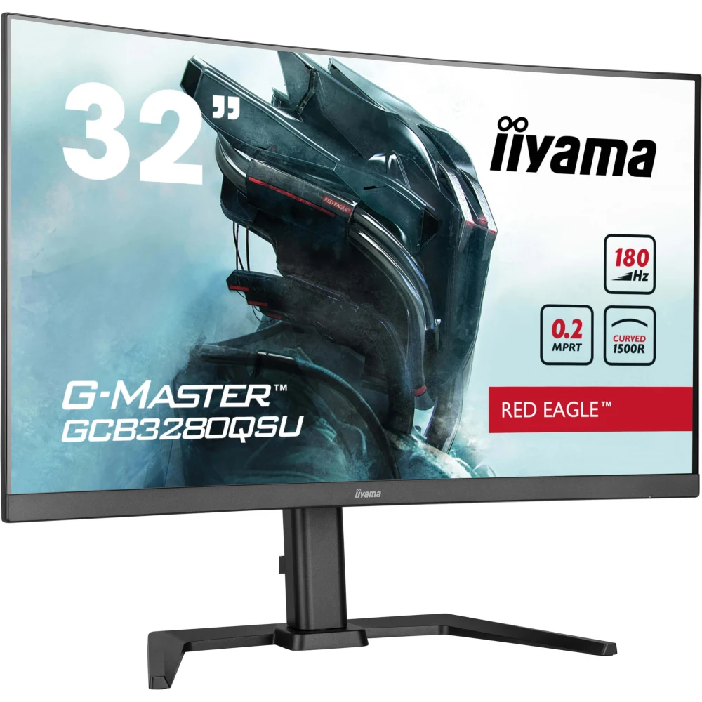 iiyama G-Master GCB3280QSU-B2  Red Eagle 32 Inch Curved Gaming Monitor, Black, 2560x1440, 0.2ms, 180hz, FreeSync, HDMI, Display Port, USB Hub, Speakers, Int PSU, Height Adjustable, Swivel, VESA