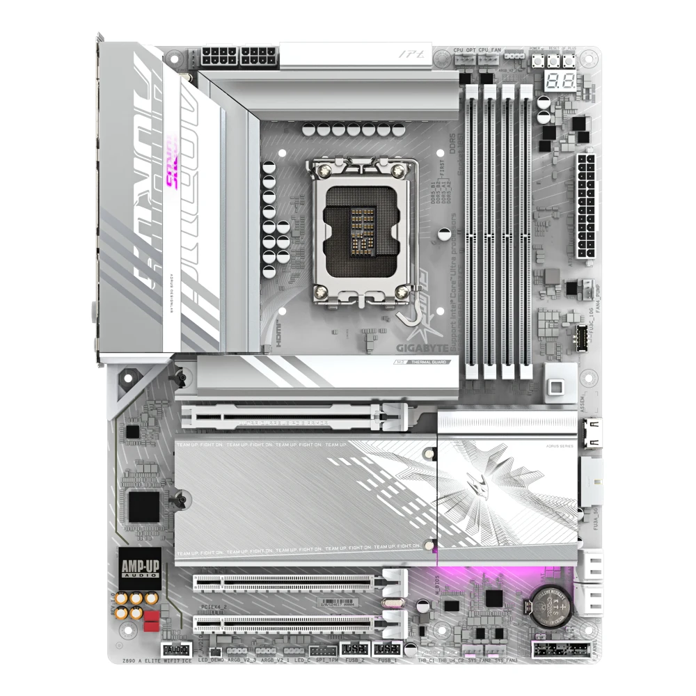 Gigabyte Z890 AORUS ELITE WIFI7 ICE Intel 1851 Socket Motherboard, ATX, 4x DDR5 Slots, 4x M.2 Sockets, Fitted I/O Shield, 2.5GbE LAN, Wi-Fi 7, 1x DisplayPort / 1x USB-C (USB4)