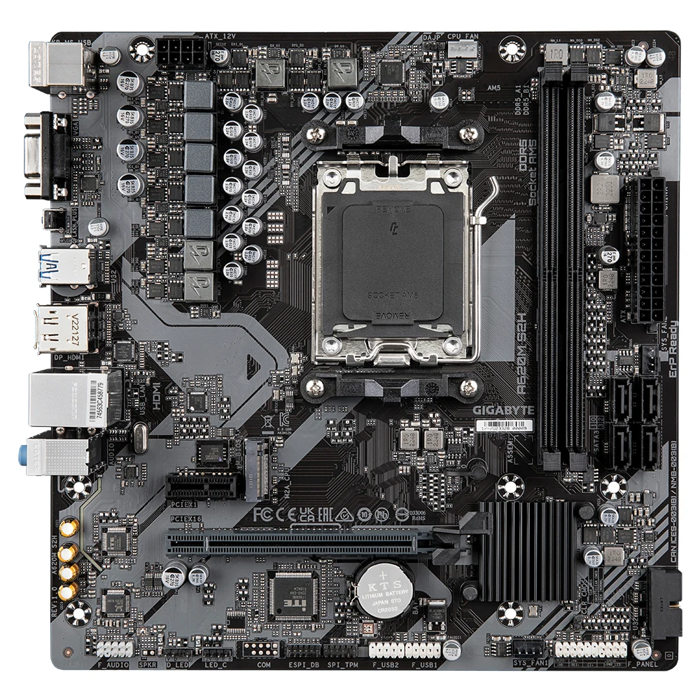 Gigabyte A620M S2H AMD AM5 Socket Motherboard, Micro-ATX, 2x DDR5 Slots, 1x M.2 Socket, GbE LAN, 1x D-Sub / 1x DisplayPort / 1x HDMI Port
