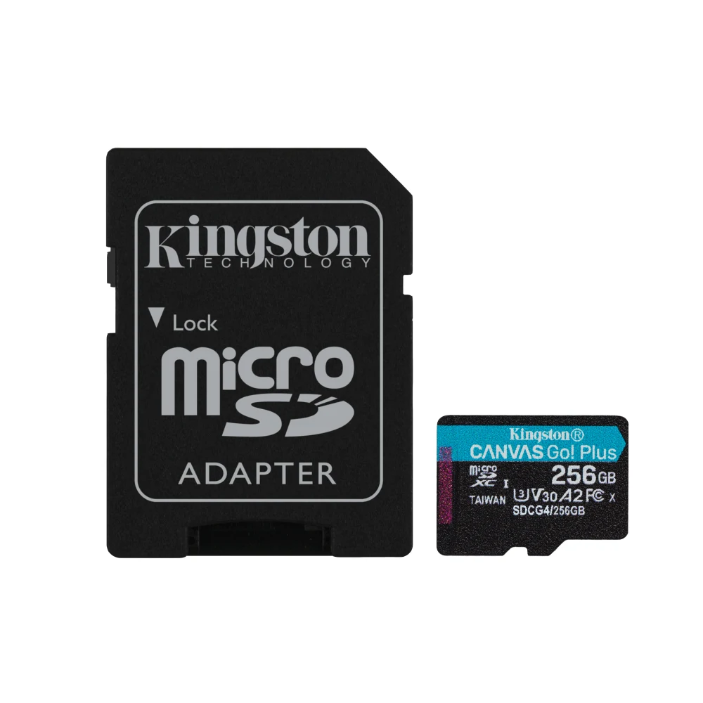 Kingston Canvas Go! Plus - Flash memory card (microSDXC to SD adapter included) - 256 GB - A2 / Video Class V30 / UHS-I U3 / Class10 - microSDXC UHS-I