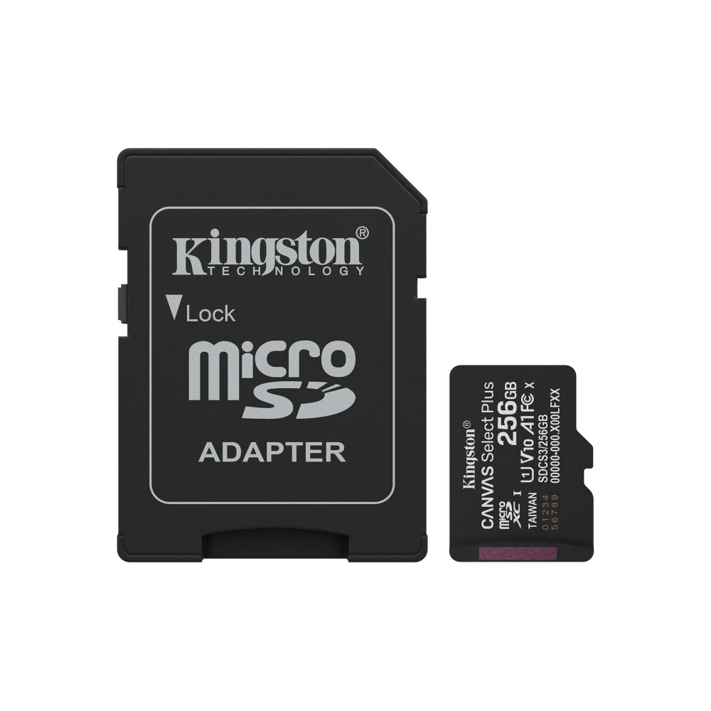 Kingston Canvas Select Plus - Flash memory card (SD adapter included) - 256 GB - A1 / Video Class V10 / UHS-I U1 / Class10 - microSDXC UHS-I