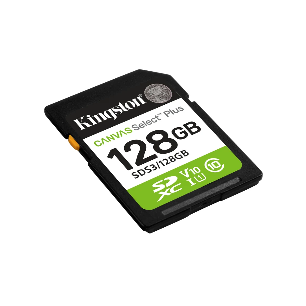 Kingston Canvas Select Plus - Flash memory card - 128 GB - Video Class V10 / UHS-I U1 / Class10 - SDXC UHS-I