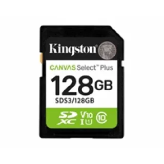 Kingston Canvas Select Plus - Flash memory card - 128 GB - Video Class V10 / UHS-I U1 / Class10 - SDXC UHS-I
