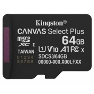 Kingston Canvas Select Plus - Flash memory card (microSDXC to SD adapter included) - 64 GB - A1 / Video Class V10 / UHS-I U1 / Class10 - microSDXC UHS-I