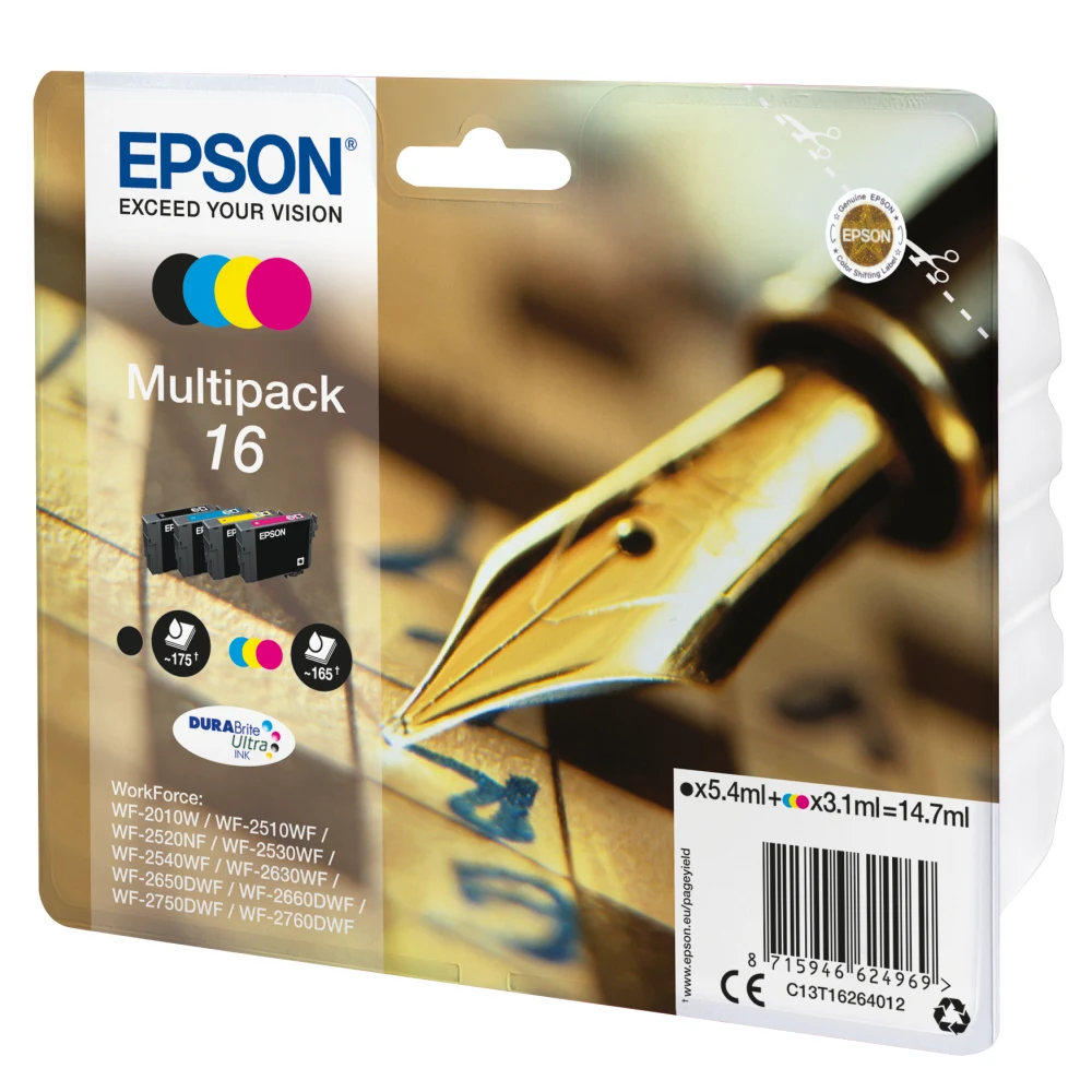 Epson 16 Series Original Ink Cartridges Multipack - Black, Cyan, Magenta, Yellow (C13T16264012)