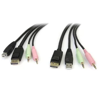 StarTech 6ft 4-in-1 USB DisplayPort® KVM Switch Cable w/ Audio & Microphone (DP4N1USB6) - Video / USB / audio cable - USB, mini-phone stereo 3.5 mm, DisplayPort (M) to USB, mini-phone stereo 3.5 mm, DisplayPort (M) - 1.8 m - molded - black - for P/N: SV23
