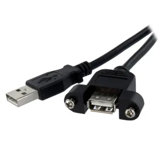 StarTech 2 ft Panel Mount USB Cable A to A F/M - Panel Mount USB Extension USB A-Female to A-Male Adapter Cable 2ft - USB-A (F) Port (USBPNLAFAM2) - USB extension cable - USB (F) to USB (M) - 60 cm - molded, thumbscrews - black - for P/N: UUSBOTG