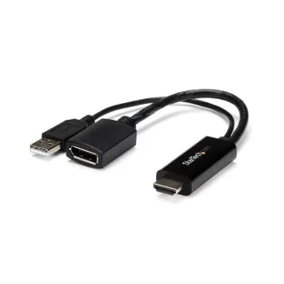 Startech 4K 30Hz HDMI to DisplayPort Video Adapter w/ USB Power - 6 in - HDMI 1.4 (Male) to DP 1.2 (Female) Active Monitor Converter (HD2DP) - Adapter cable - HDMI, USB (power only) male to DisplayPort female - 25.5 cm - black - active, 4K30Hz (3840 x 216