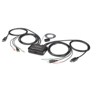 Startech 2 Port DisplayPort KVM Switch, 4K 60Hz, Compact Dual Port UHD DP 1.2 USB Desktop KVM Switch w/ Integrated 4ft Cables & Audio, Bus Powered & Remote Switching, MacBook ThinkPad - 4K KVM Switch w/ Audio (SV211DPUA4K) - KVM / audio switch - 2 x KVM /