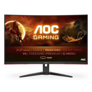 AOC Gaming C32G2ZE/BK - LED monitor - gaming - curved - 32" (31.5" viewable) - 1920 x 1080 Full HD (1080p) @ 240 Hz - VA - 300 cd/m² - 3000:1 - 1 ms - 2xHDMI, DisplayPort - black