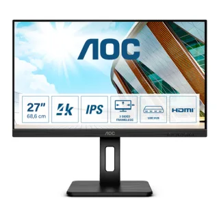 AOC U27P2 - LED monitor - 27" - 3840 x 2160 4K UHD (2160p) @ 60 Hz - IPS - 350 cd/m² - 1000:1 - 4 ms - HDMI, DisplayPort - speakers - black