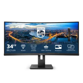 Philips B Line 346B1C - LED monitor - curved - 34" - 3440 x 1440 UWQHD @ 100 Hz - VA - 300 cd/m² - 3000:1 - 5 ms - HDMI, DisplayPort, USB-C - speakers - black texture