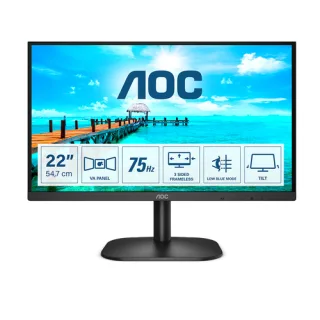 AOC 22B2H/EU - LED monitor - 22" (21.5" viewable) - 1920 x 1080 Full HD (1080p) @ 75 Hz - VA - 200 cd/m² - 3000:1 - 4 ms - HDMI, VGA - black