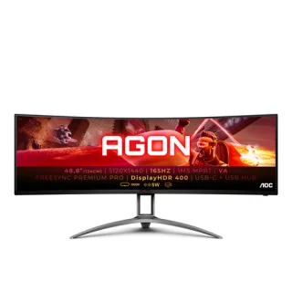 AOC Gaming AG493UCX2 - AGON Series - LED monitor - gaming - curved - 49" (48.8" viewable) - 5120 x 1440 Dual Quad HD @ 165 Hz - VA - 550 cd/m² - DisplayHDR 400 - 1 ms - 3xHDMI, DisplayPort, USB-C - speakers - black texture