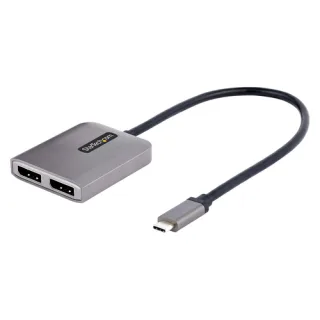 Startech 2-Port USB-C MST Hub, USB Type-C to 2x DisplayPort Multi-Monitor Adapter for Laptop, Dual-DP up to 4K 60Hz w/ DP 1.4 Alt Mode & DSC, HDR, 1ft (30cm) Cable, USB Bus-Powered - Multi-Stream Transport Hub (MST14CD122DP) - Video/audio splitter - 2 x D