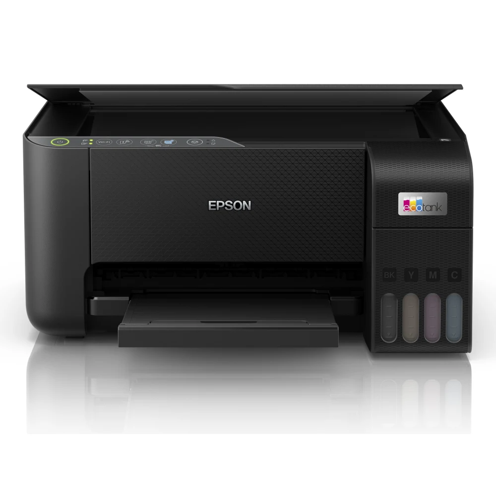 Epson EcoTank ET-2862. A4 Colour EcoTank Multifunction printer. 5,760x1,440 DPI. 33 ppm Mono. 15 ppm Colour. 100 sheet tray. One set of inks prints up to 4,500 pages in black and 7,500 pages in colour. USB, WiFi, MacOS, Windows  IOS and Android