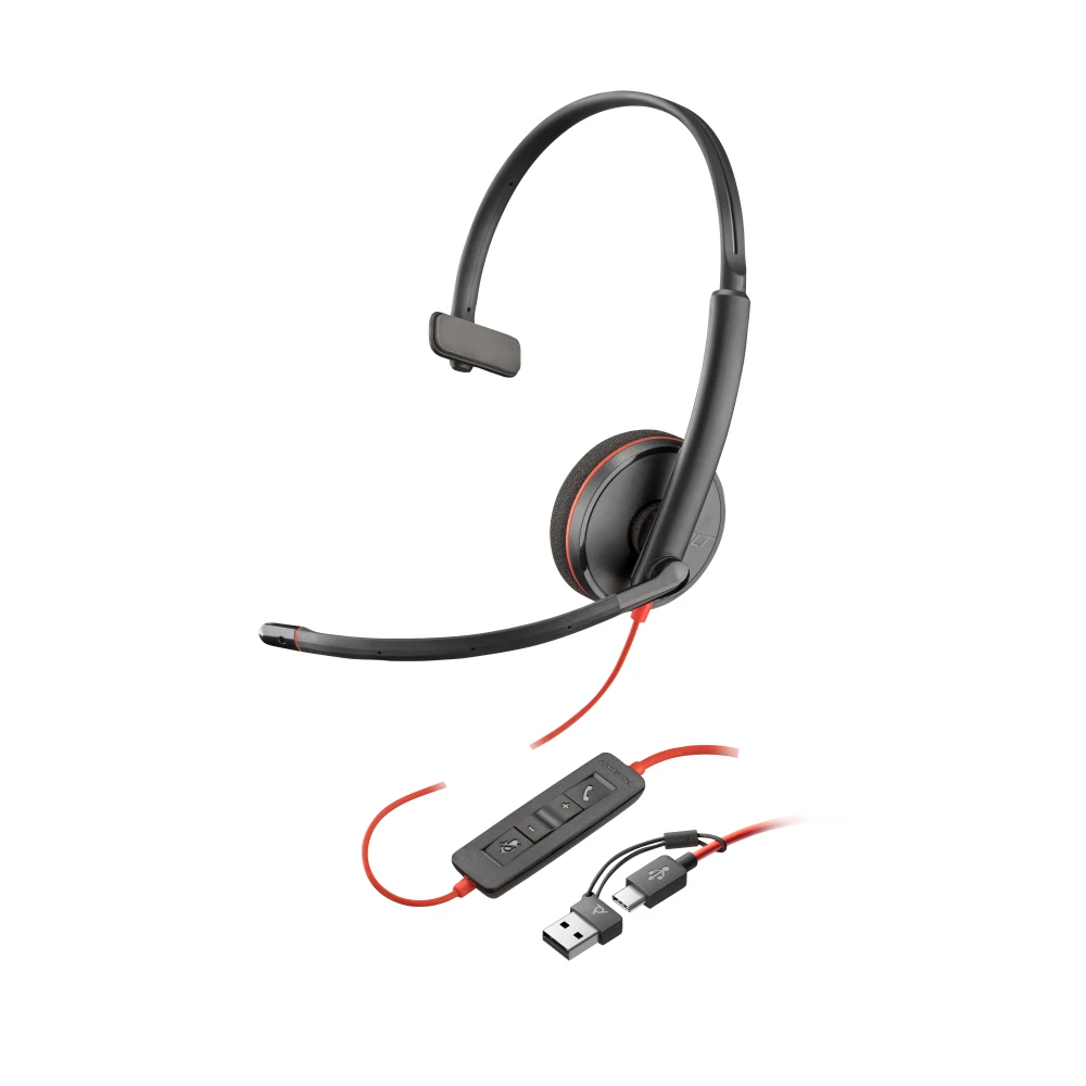 HP Poly Blackwire 3210 - Blackwire 3200 Series - headset - on-ear - wired - USB-C - black - UC certified