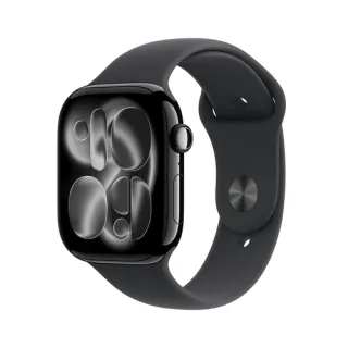Apple Watch Series 11 (GPS) - 46 mm - jet black aluminium - smart watch with sport band - fluoroelastomer - black - band size: M/L - 64 GB - Wi-Fi 4, UWB, Bluetooth - 37.8 g