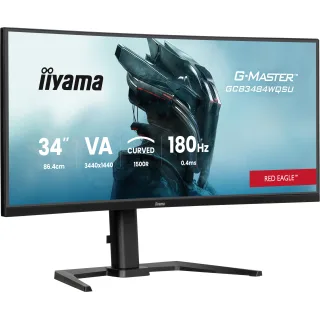 iiyama G-MASTER Red Eagle GCB3484WQSU-B1 - LED monitor - gaming - curved - 34" (31.4" viewable) - 3440 x 1440 UWQHD @ 180 Hz - VA - 500 cd/m² - 4000:1 - 0.4 ms - 2xHDMI, DisplayPort, 2xUSB-C, 2xUSB - speakers - black