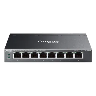 TP-Link Omada ES208GP V1 - Switch - Managed - 8 x 10/100/1000 (PoE+) - desktop, wall-mountable - PoE+ (64 W)