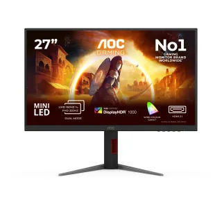 AOC Gaming U27G4XM - LED monitor - gaming - 27" - 3840 x 2160 4K UHD (2160p) @ 160 Hz - Fast IPS - 1000 cd/m² - 1000:1 - DisplayHDR 1000 - 1 ms - 2xHDMI, DisplayPort - black, red