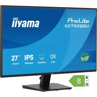 iiyama ProLite X2792QSU-B1 - LED monitor - 27" - 2560 x 1440 WQHD @ 70 Hz - IPS - 350 cd/m² - 1000:1 - 5 ms - HDMI, DVI, DisplayPort - speakers - black, matte
