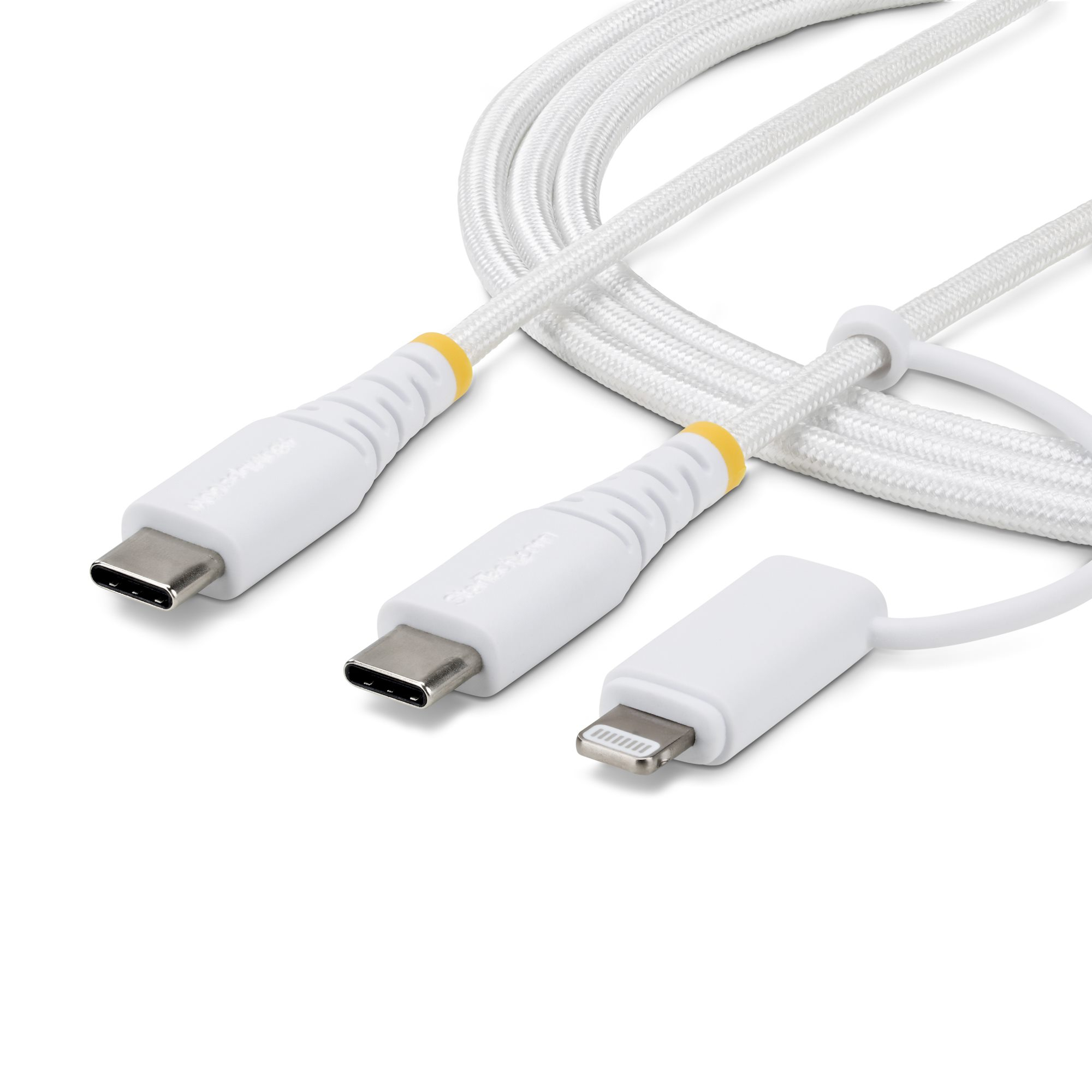 StarTech - USB cable - USB-C (M) to USB-C (M) - USB 2.0 - 1 m - passive, USB Power Delivery (60W), USB Power Delivery (30W), rugged, up to 480 Mbps, 2-in-1 - white