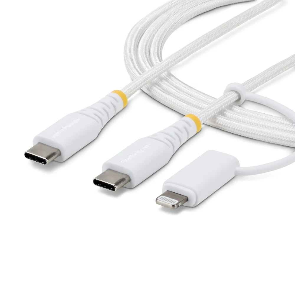 StarTech - USB cable - USB-C (M) to USB-C (M) - USB 2.0 - 3 A - 2 m - passive, USB Power Delivery (60W), rugged, up to 480 Mbps, braided cable, 2-in-1 - white