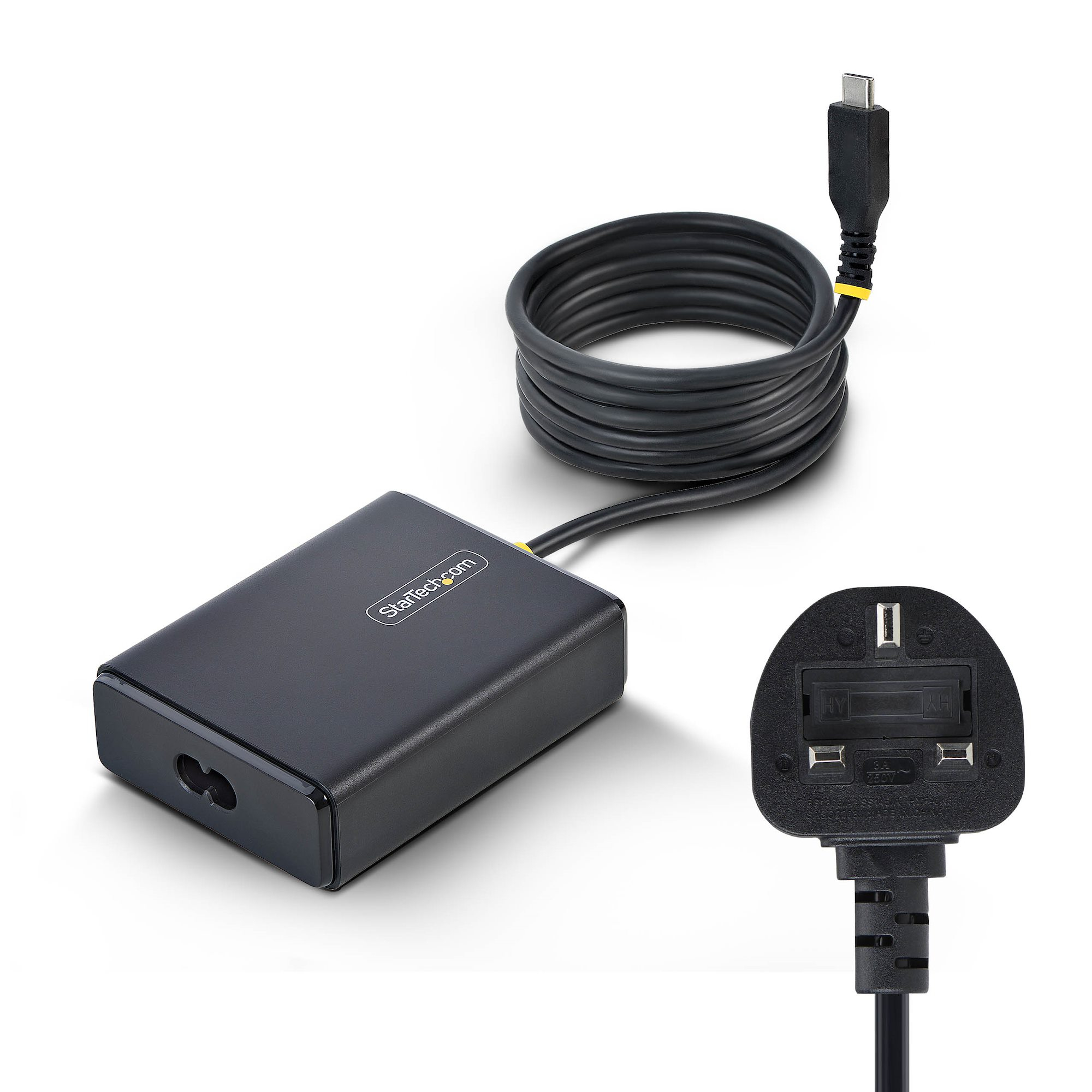 StarTech - USB-C power adapter - with 1.5 m Tethered USB-C Cable - AC 110-240 V - 100 Watt - United Kingdom - black