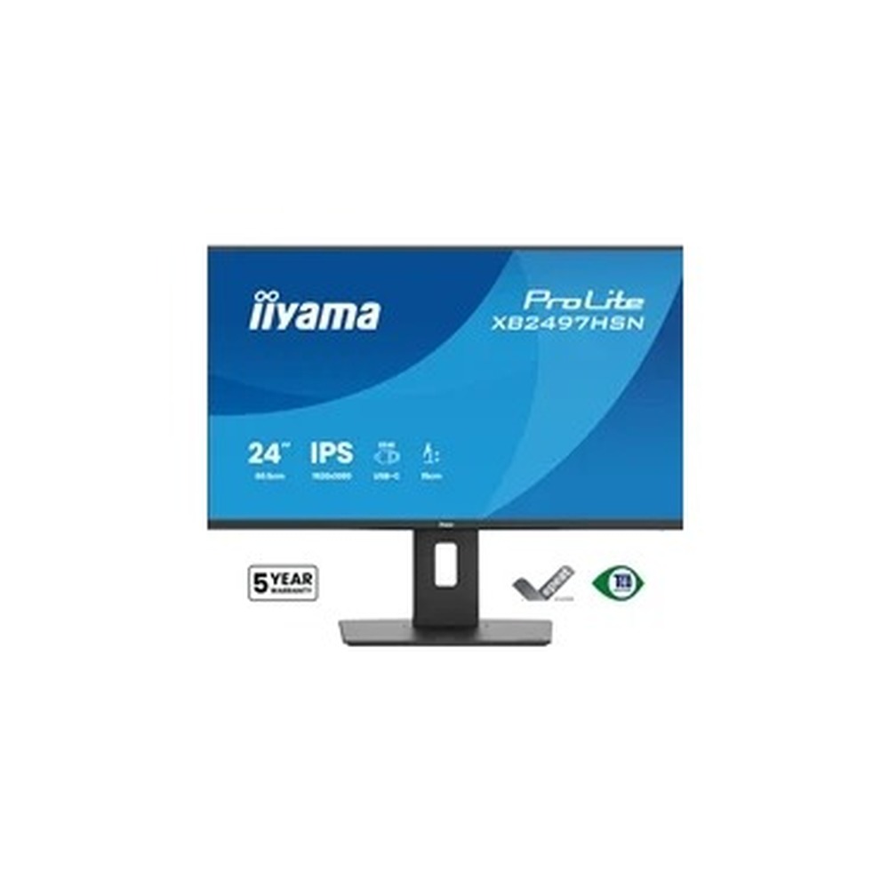 iiyama XB2497HSN-B1 24" IPS LCD USB-C Dock Display with 65W Charging, 4ms (1ms MPRT, Full HD 1920x1080, 350 cd/m2 Brightness, RJ45, 1x HDMI,1 x DisplayPort In, 1 x DP-OUT(MST), USB Hub 2x USB 3.0 + 2x USB-C (7.5W), 2W Speakers, Height Adjustable Stand, TU