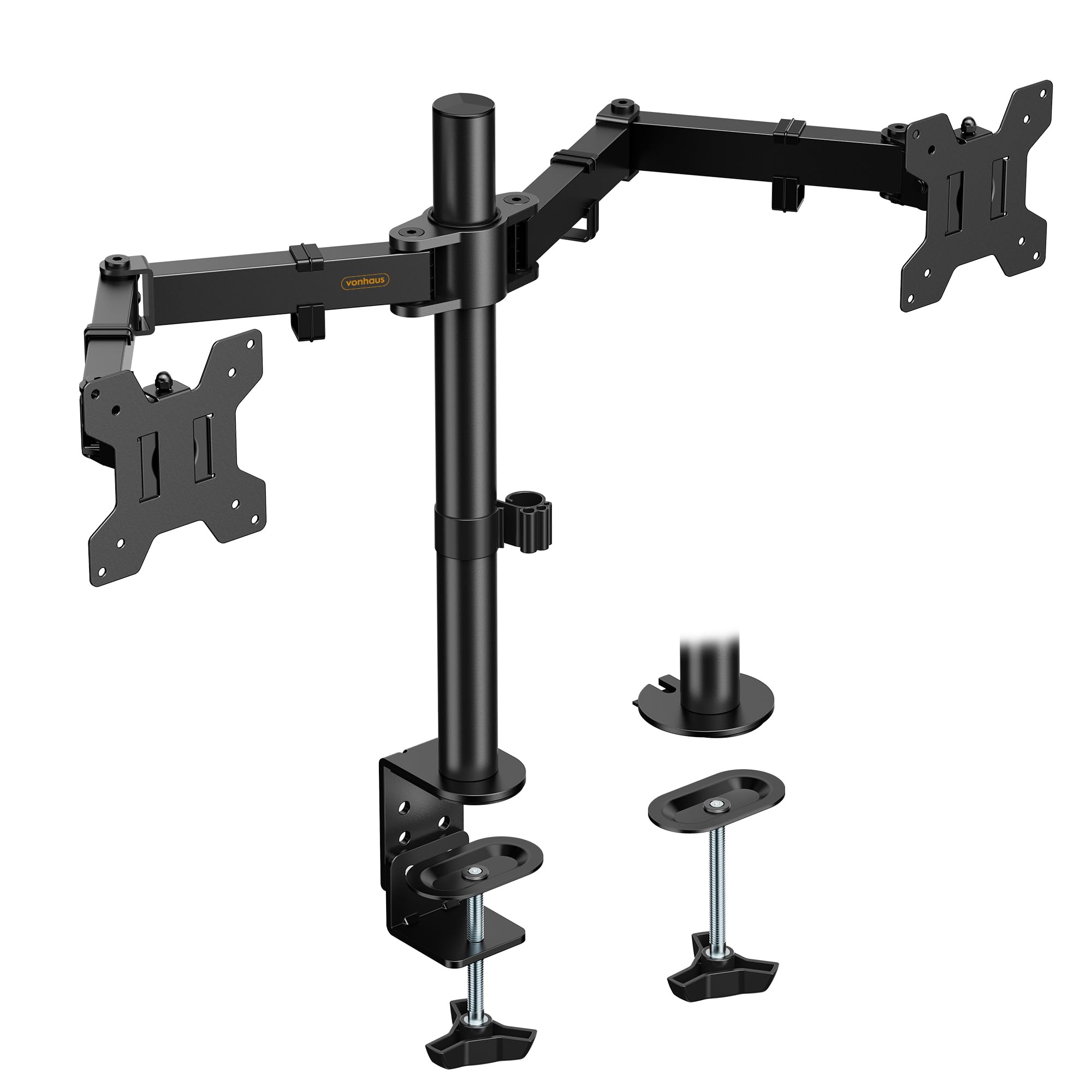 VonHaus Dual Monitor Stand for 13-32 Inch Screens, Twin Monitor Mount with Desk Clamp, Height Adjustable, Easy Assemble Stand with Full Tilt, Rotation & Swivel Arms, VESA 75x75 & 100x100mm