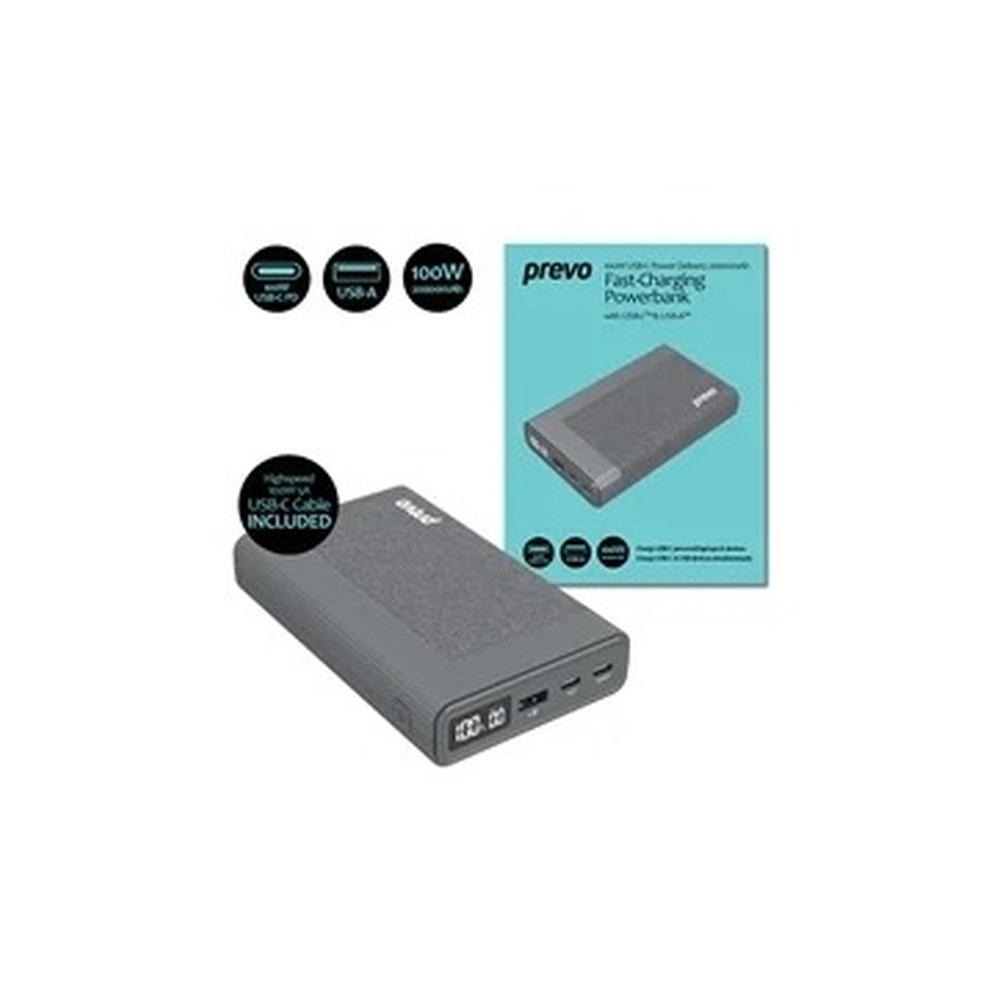 Prevo AD10C 100W USB-C Power Delivery PD 20000mAh Portable Fast-Charging Powerbank with Digital Display, Dual USB-C & USB-A with 100W USB-C Cable Included for Laptops, Ultrabooks, Chromebooks, Smartphones & Tablets
