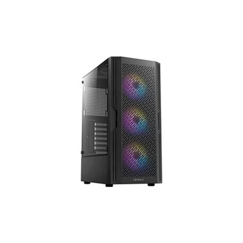 ANTEC AX20 Case, Black, Mid Tower, 1 x USB 3.0 / 2 x USB 2.0, Tempered Glass Side Window Panel, Slanted Bar & Mesh Design for Massive Airflow, 3 x RGB LED Fans Included, ATX, Micro ATX, Mini-ITX