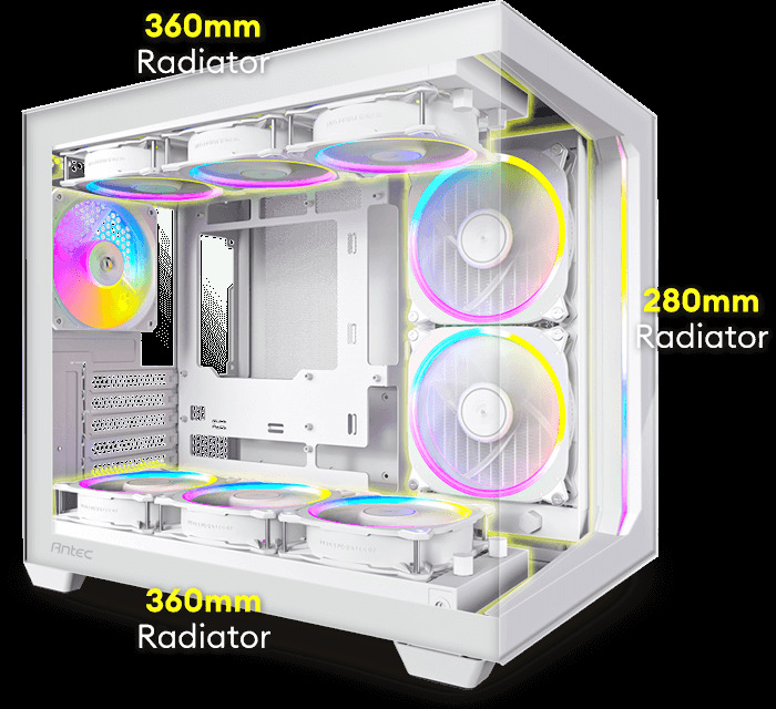 ANTEC Constellation C5 Curve White ARGB Case, Curved Glass Panels, Dual Chamber, Support back-connect motherboards, 4 x ARGB PWM fans with built-in fan controller, ATX, Micro-ATX, ITX