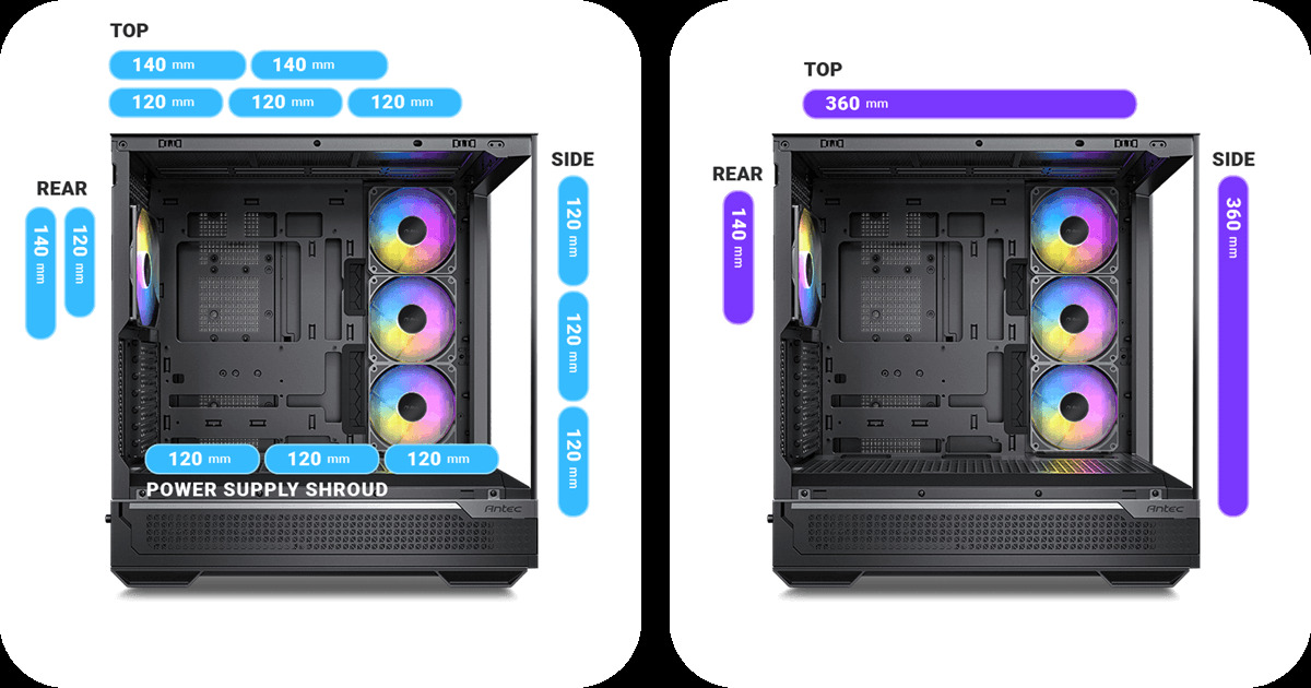 Antec C7 ARGB Mid Tower Tempered Glass PC Gaming Case - Black, 3x 120mm & 1x 140mm ARGB Fans, USB 3.2 Gen2, EATX/ATX/mATX/mITX Support