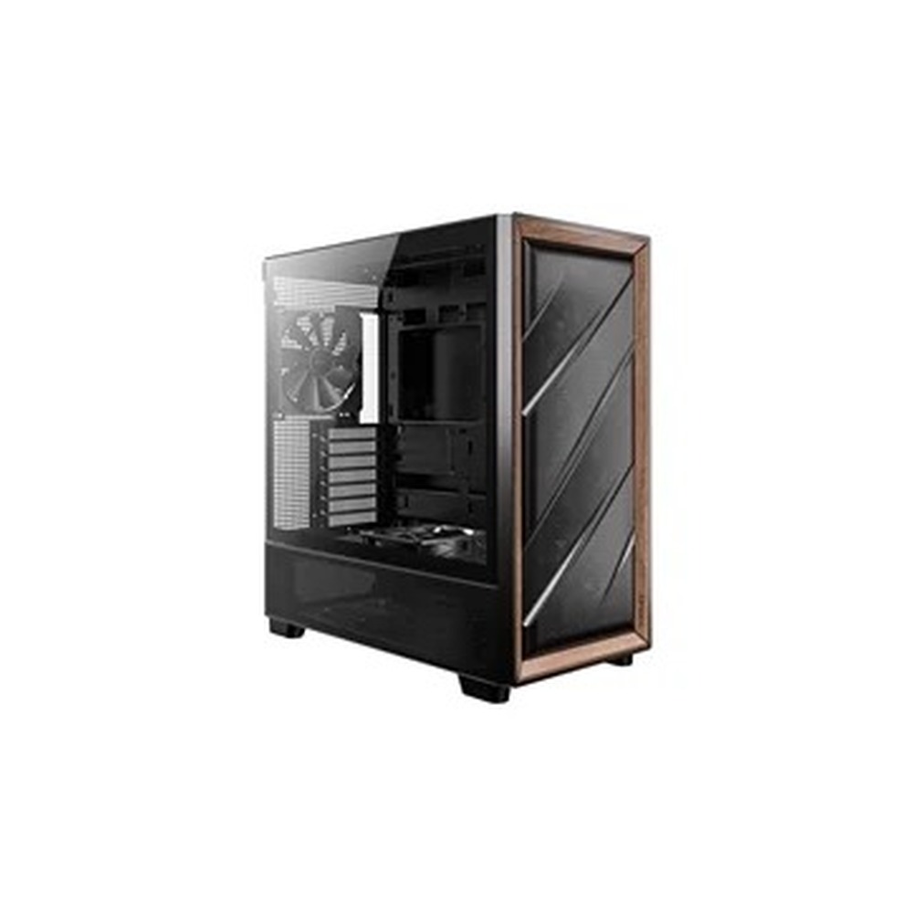 Antec FLUX Mid Tower PC Case - Tempered Glass, Black/Wood, 5 PWM Fans, USB-C, E-ATX/ATX/mATX/ITX Compatibility